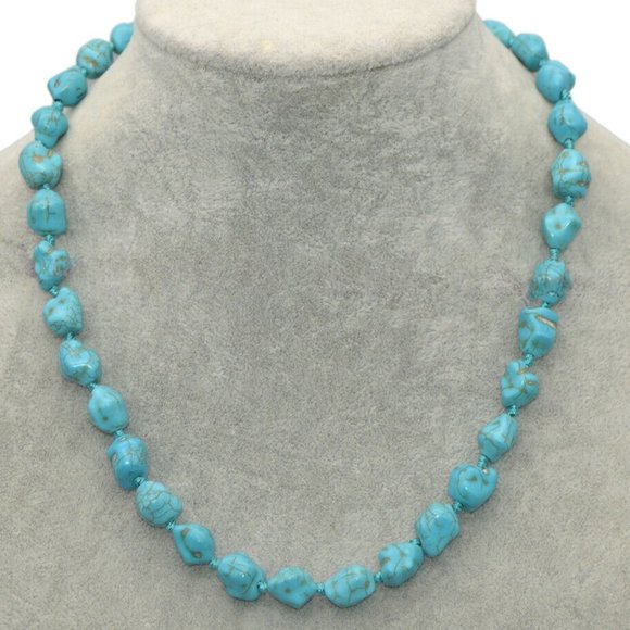 Necklace Faux Turquoise Nuggets Hand Knotted Southwestern Fancy Clasp 18" NWOT - Picture 1 of 5